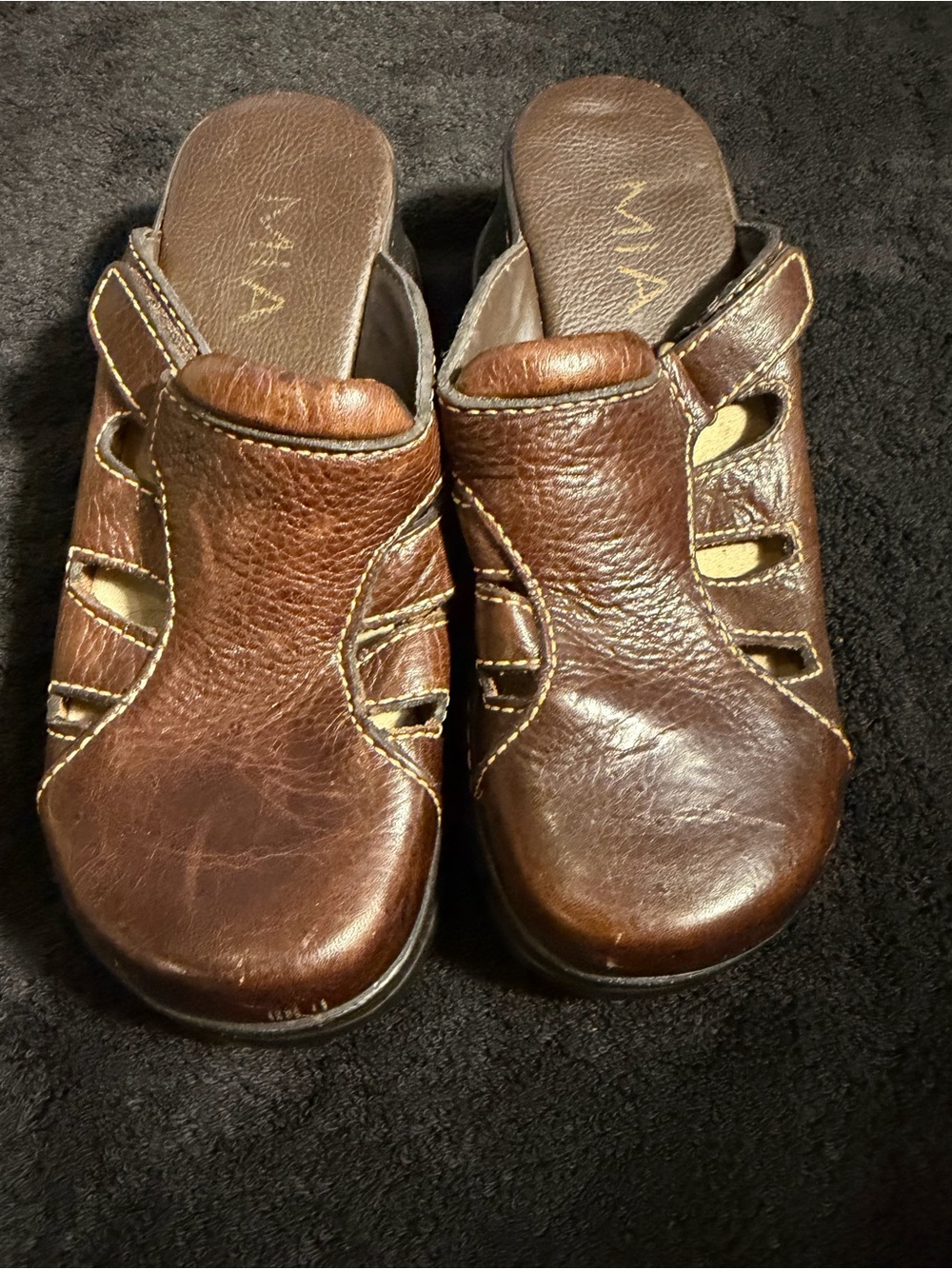 Vintage MIA brown leather fisherman clog mules Y2K Sz 7
